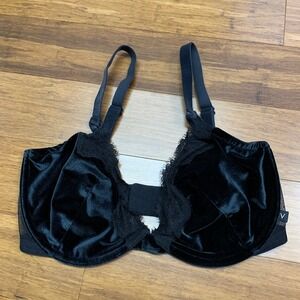 Victoria's Secret Black‎ Velvet Lace Unlined Demi Bra Size 34DDD Underwire Sexy
